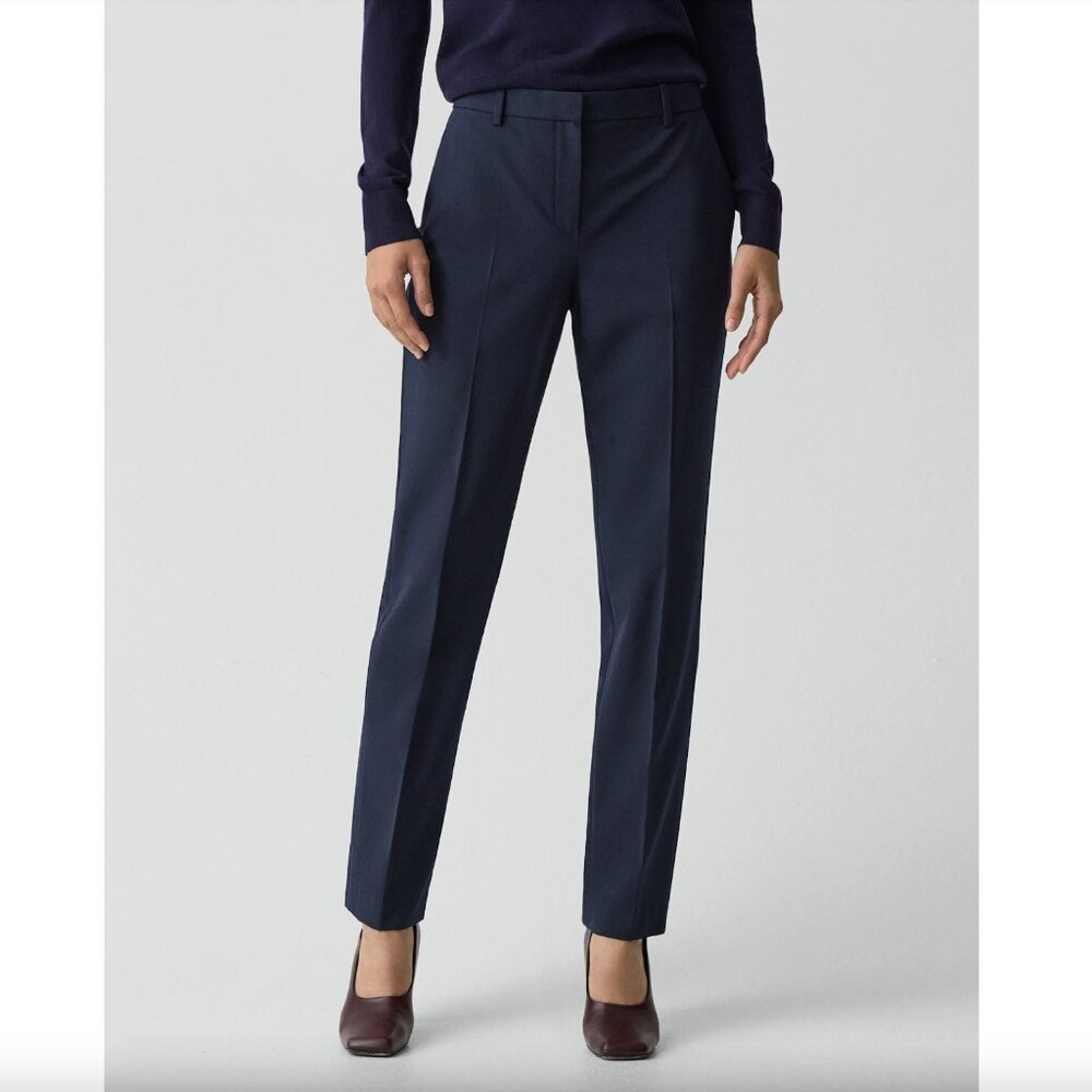 Theory Trecca Full Length Pant Good Wool Navy Sz 2